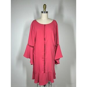 White House Black Market Coral Pink Bell Sleeve Dress 12 Ruffle Hem Cutouts